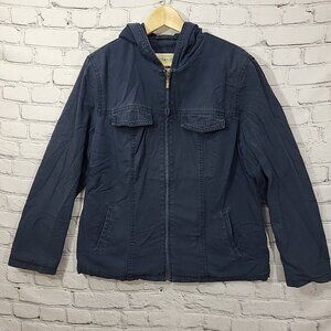 Vtg St Johns Bay Utility Jacket Navy Blue Womens Large 100% Cotton Gorpcore
